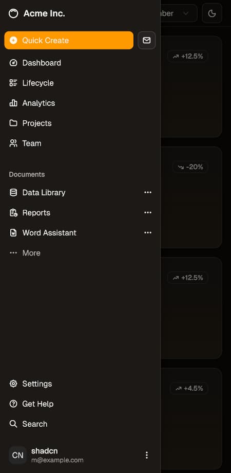 screengrab of an administrative dashboard built with Next.js and shadcn
